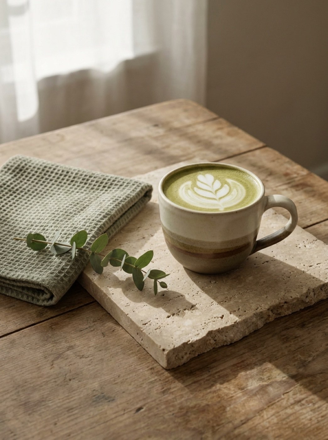 Matcha on travertine